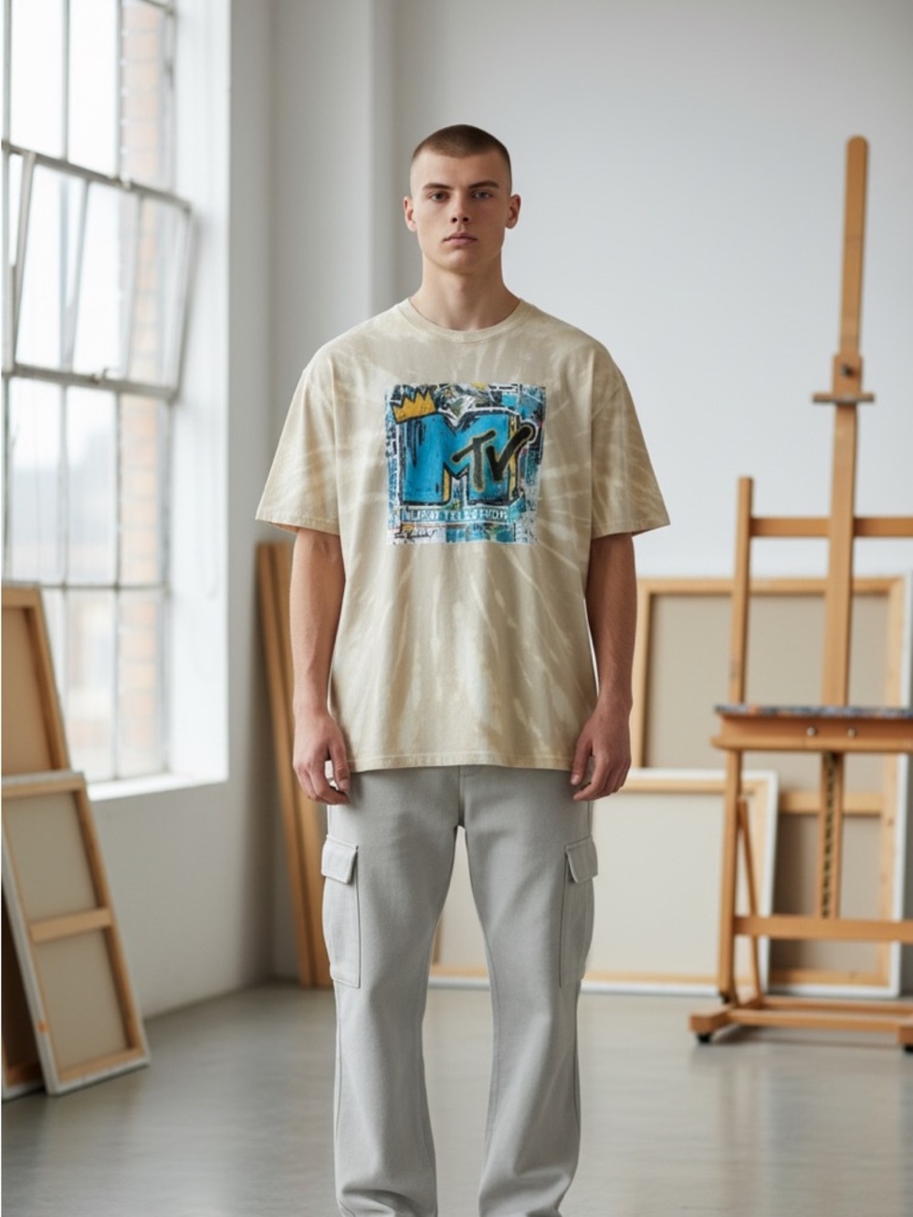 MTV Tie-Dye Graphic Short Sleeve T-Shirt 2XL Men's Retro Music Cotton